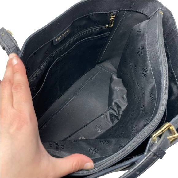 Tory Burch York Black Leather Large Buckle Tote - Picture 4 of 12